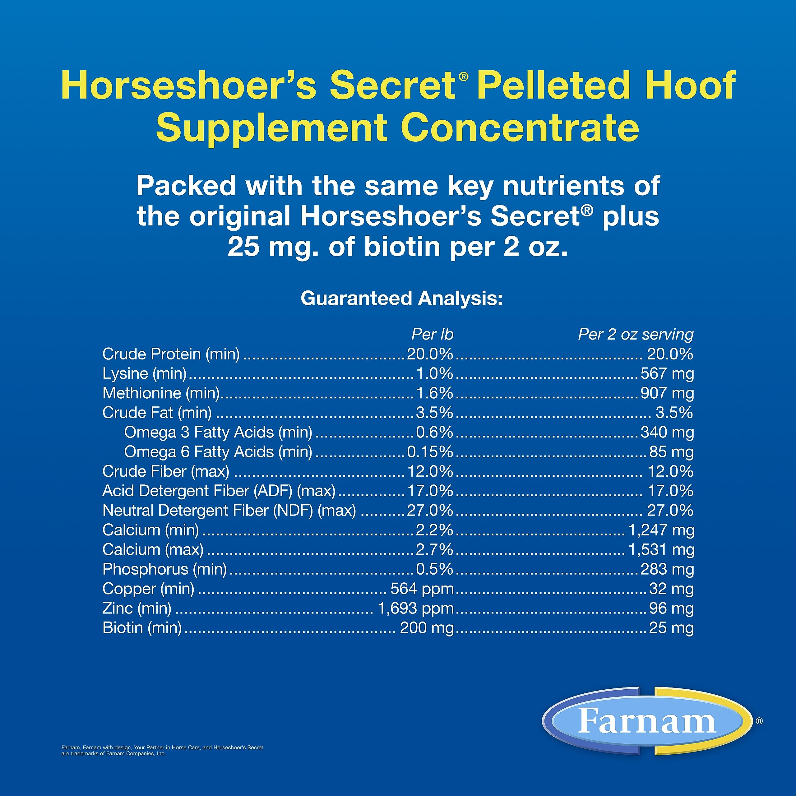 Farnam label nutriments lisible, indication biotine et minéraux