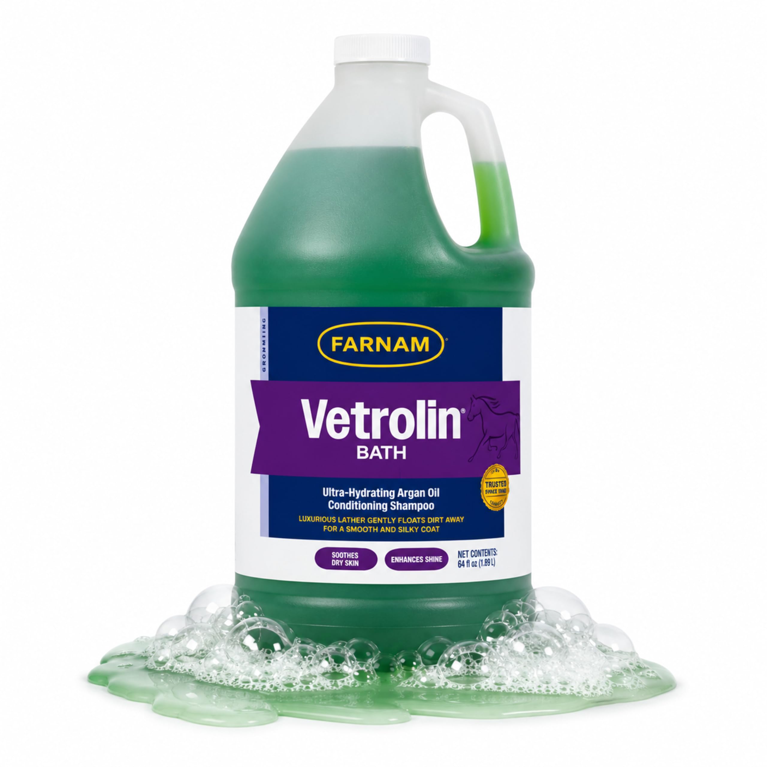 Flacon Farnam Vetrolin Bath face avant montrant l'étiquette et avantage économique