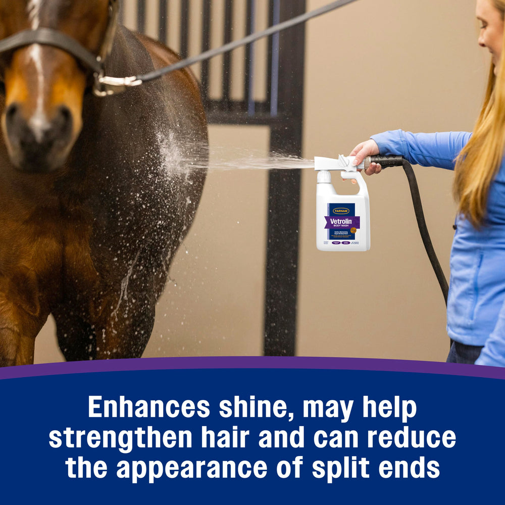Farnam Vetrolin en usage sur cheval nettoyage rapide et gain de temps