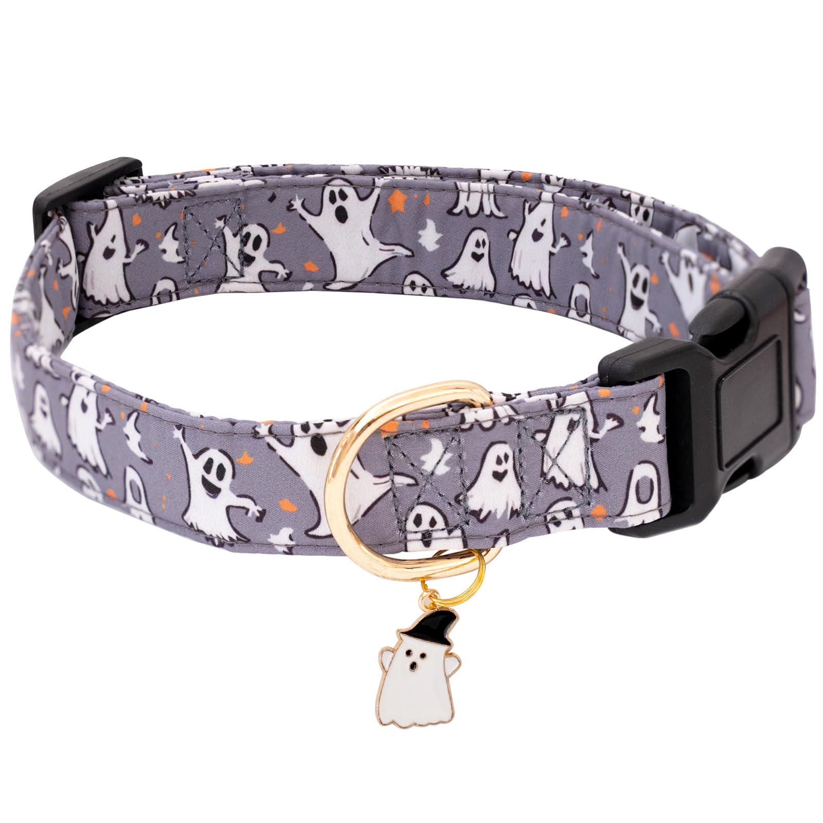 Faygarsle collier devant gris avec motif fantômes, style automnal visible