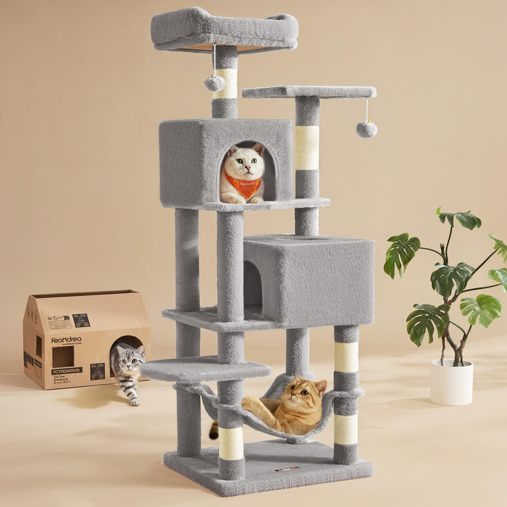 FEANDREA arbre à chat vue frontale montrant design compact et plusieurs niveaux