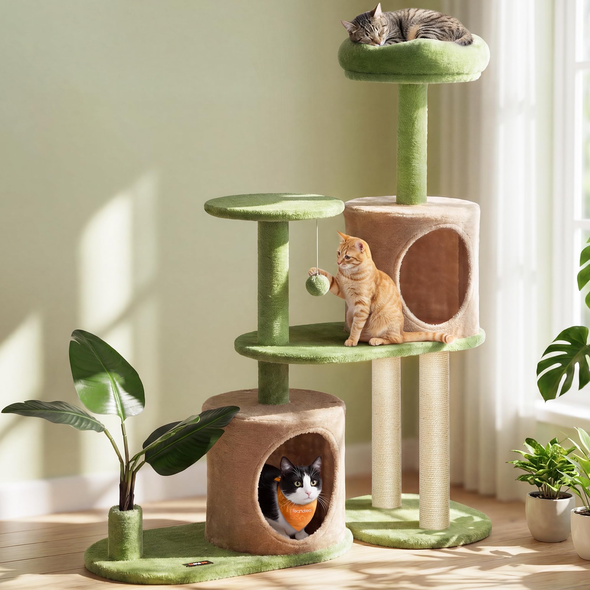 FEANDREA vue avant de l'arbre à chat et emballage pour installation rapide