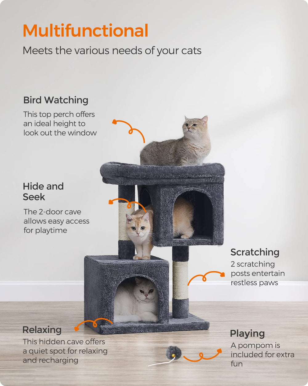 FEANDREA caverne inférieure accessible idéale pour chats âgés