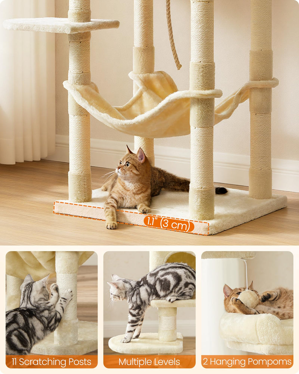 FEANDREA arbre à chat à côté d'un chat pour échelle de taille
