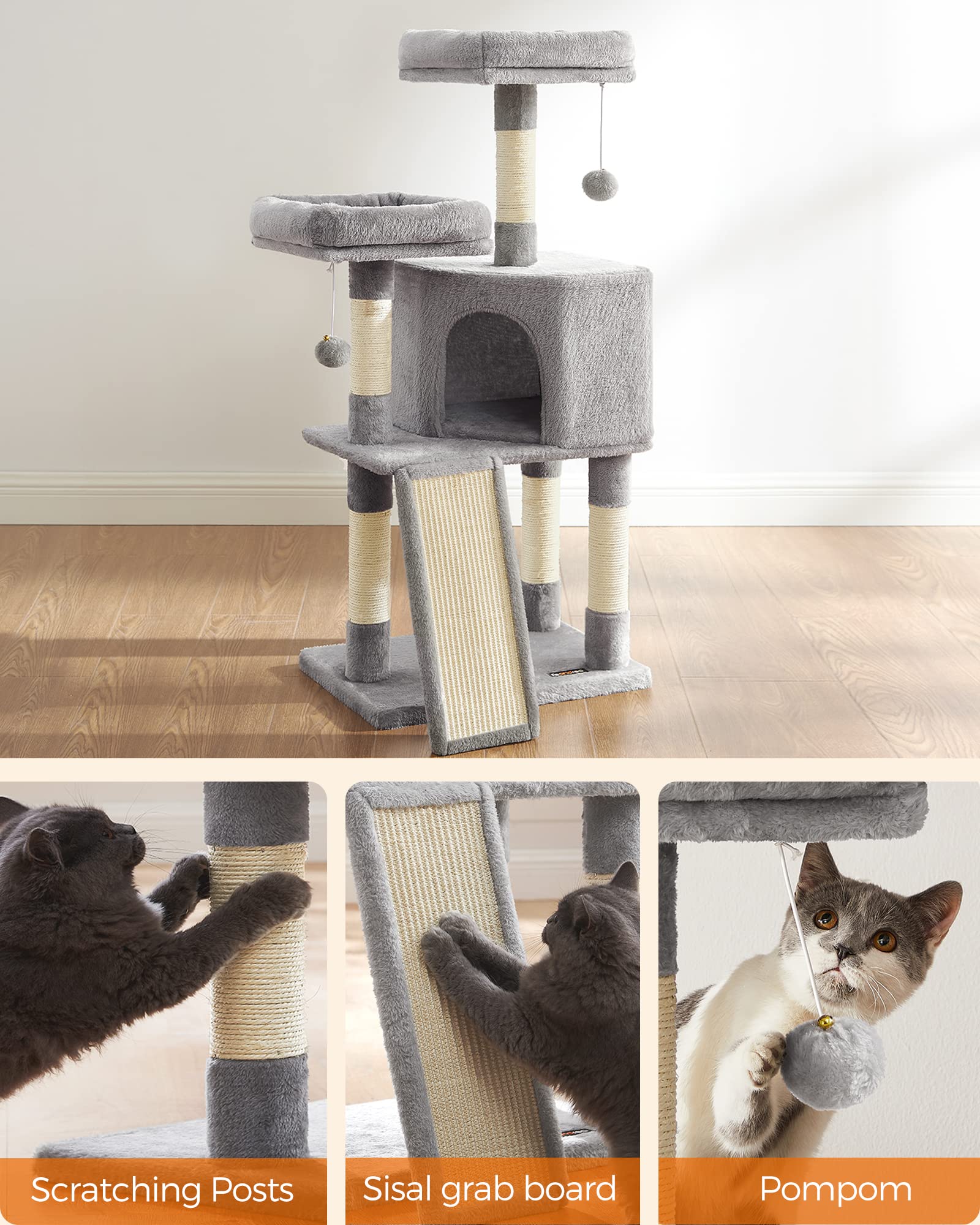 FEANDREA arbre à chat à l'échelle avec chat pour référence taille
