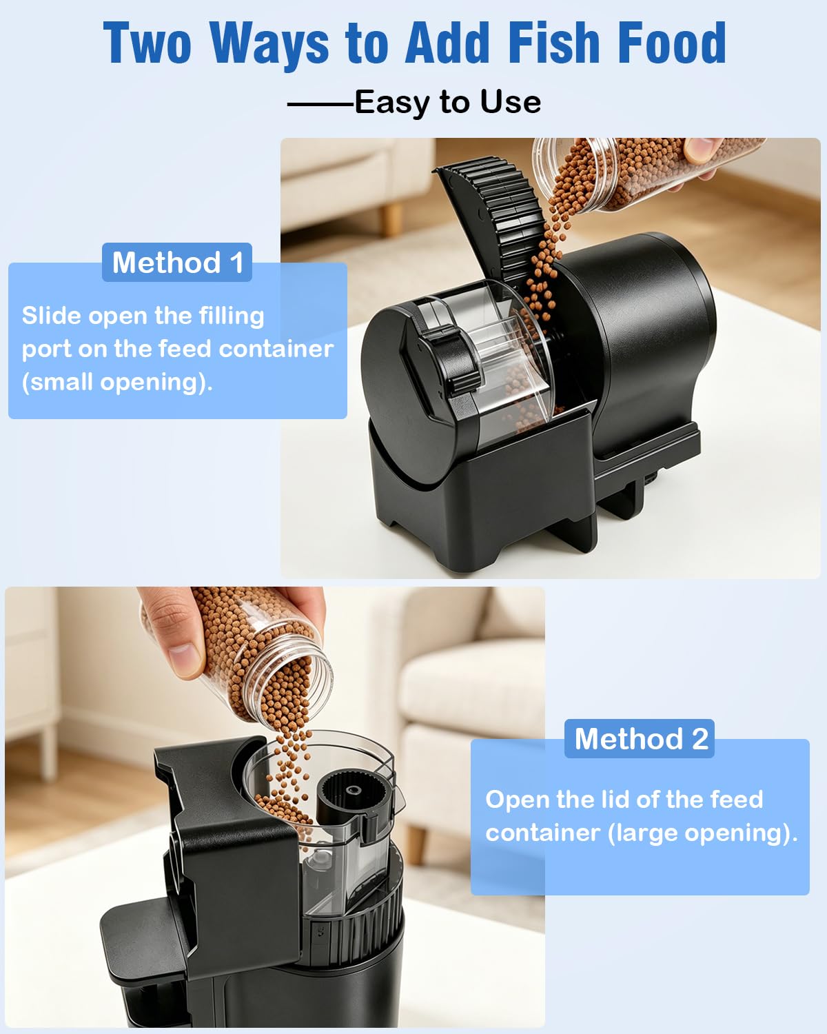 FEDOUR scène de vie aquarium montrant alimentation automatique sans stress