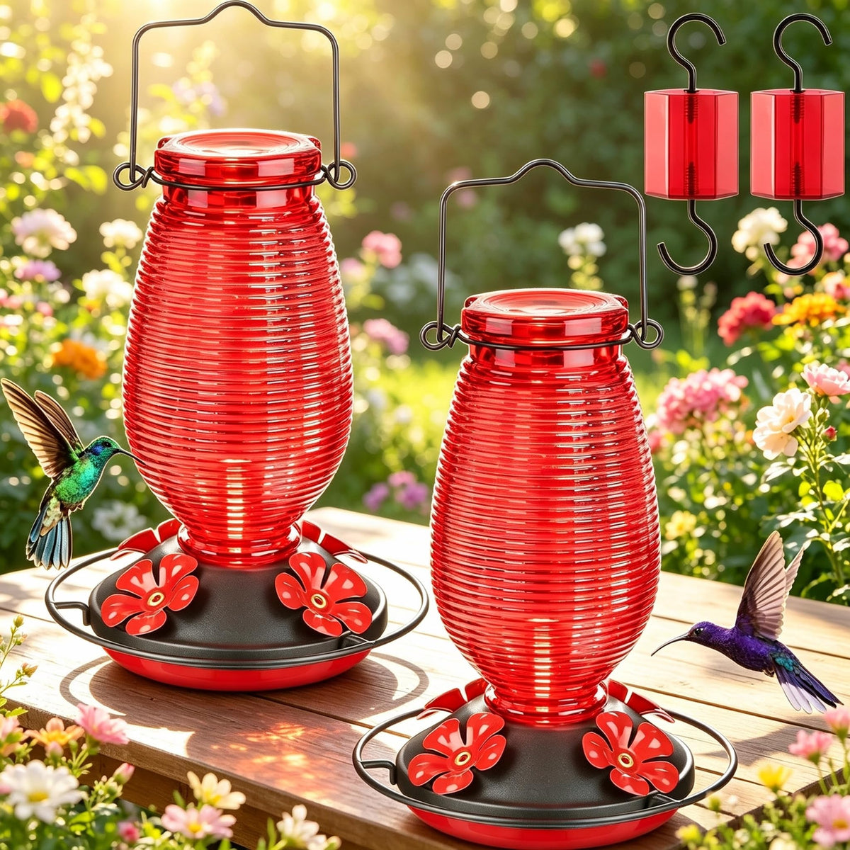 FEED GARDEN mangeoire verre face avant rouge attirant colibris