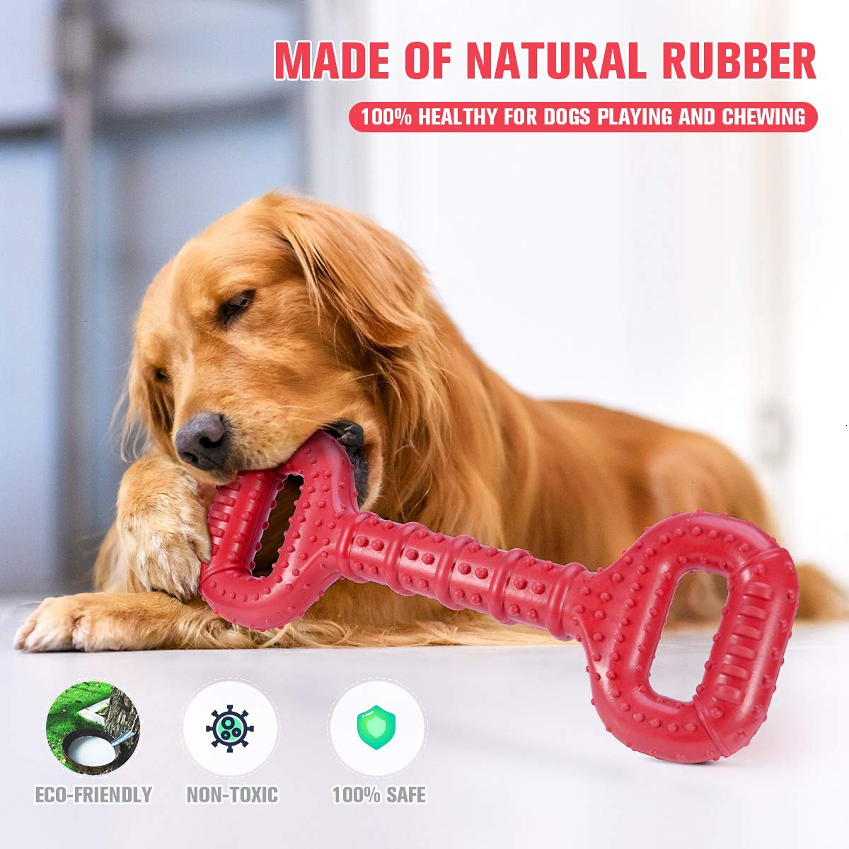 Feeko gros plan du caoutchouc naturel montrant la texture durable pour mastication