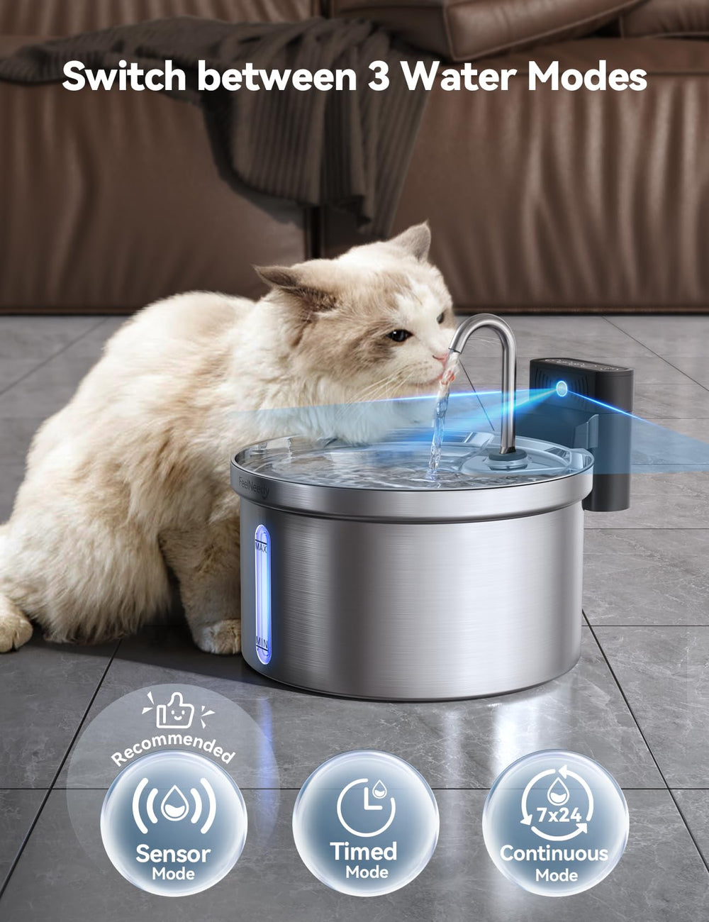 FEELNEEDY jet d'eau réglable, encourage l'hydratation naturelle du chat