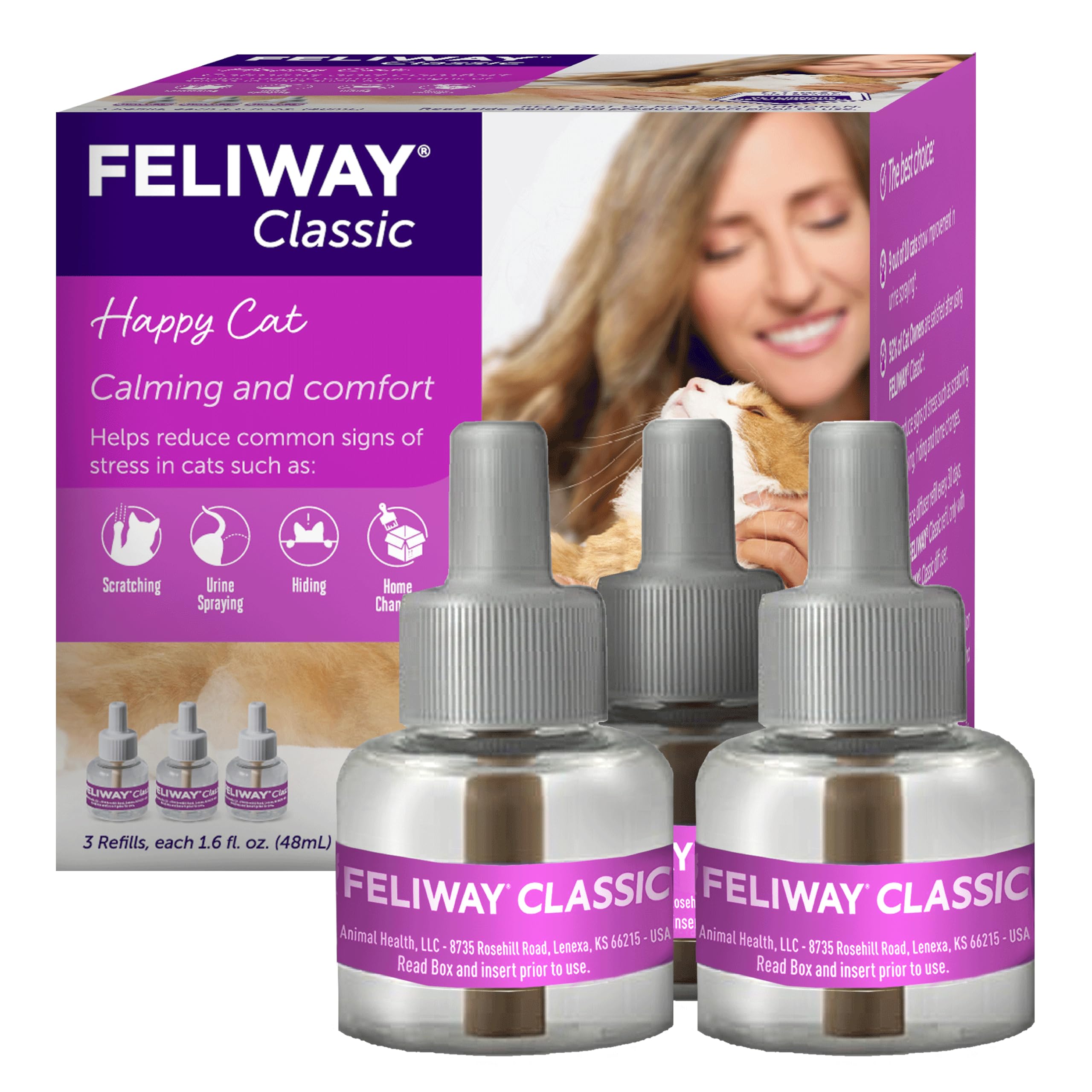 FELIWAY boîte pack de 3 montrant une solution apaisante pour chats