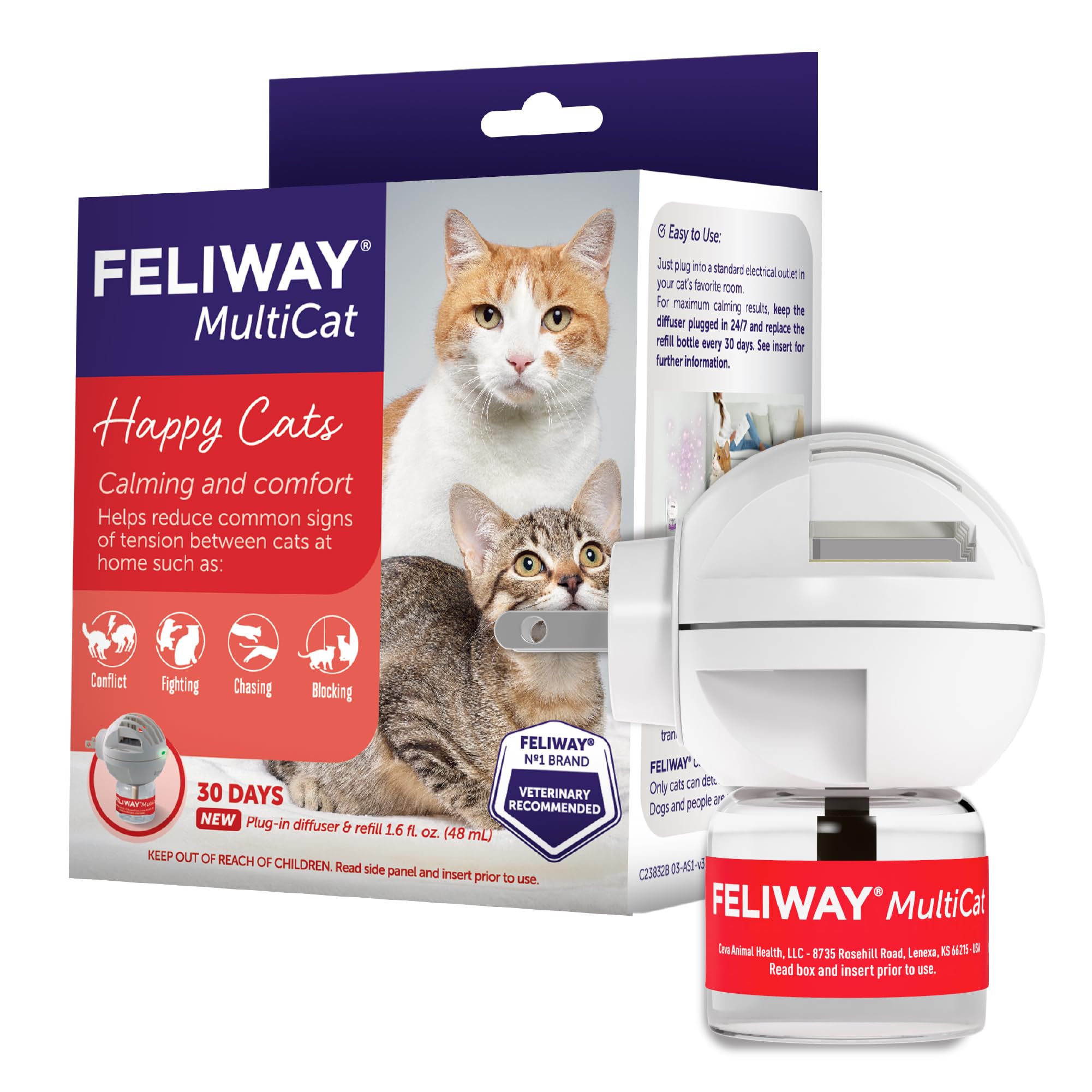 FELIWAY paquet du kit diffuseur montrant l’emballage et l’usage apaisant