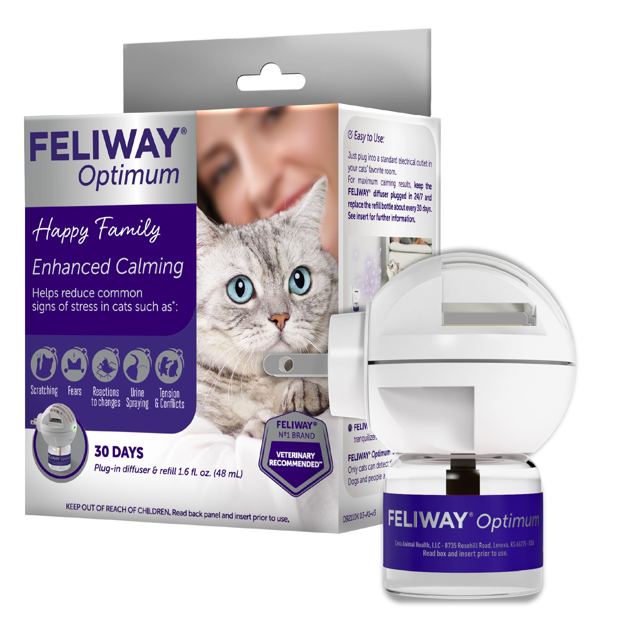 FELIWAY Optimum face de l'emballage montrant produit et bénéfice apaisant