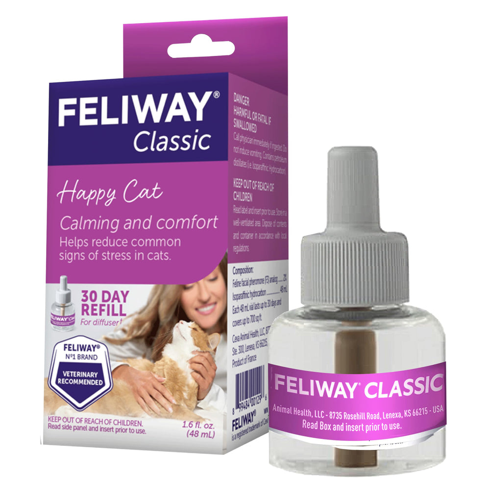 FELIWAY recharge face avant montrant emballage clair et bénéfice apaisant