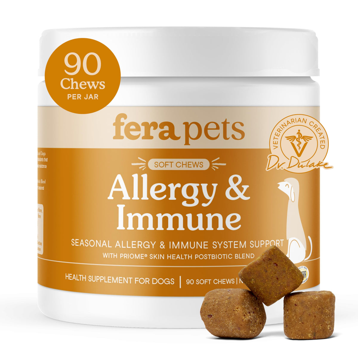Fera Pets emballage avant montrant 90 mastics et informations produit, confiance