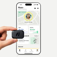 Fi Mini face avant fixé au collier montrant taille compacte et praticité