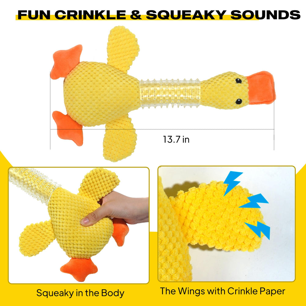 Fida canard vue de face en peluche, apparence douce pour confort du chien