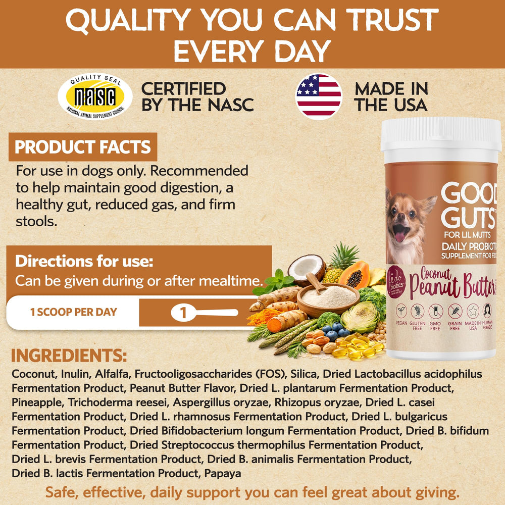 Fidobiotics bocal à côté d’une pièce montrant taille et portionnage pratique
