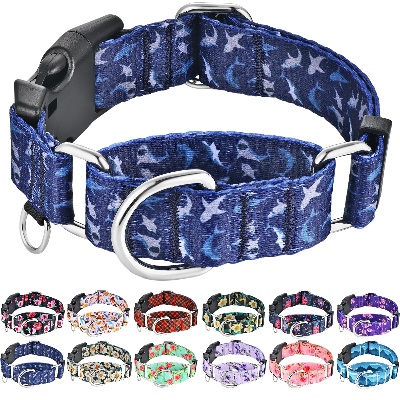 Fidohug face avant du collier Deep Blue Shark montrant maintien sécurisé