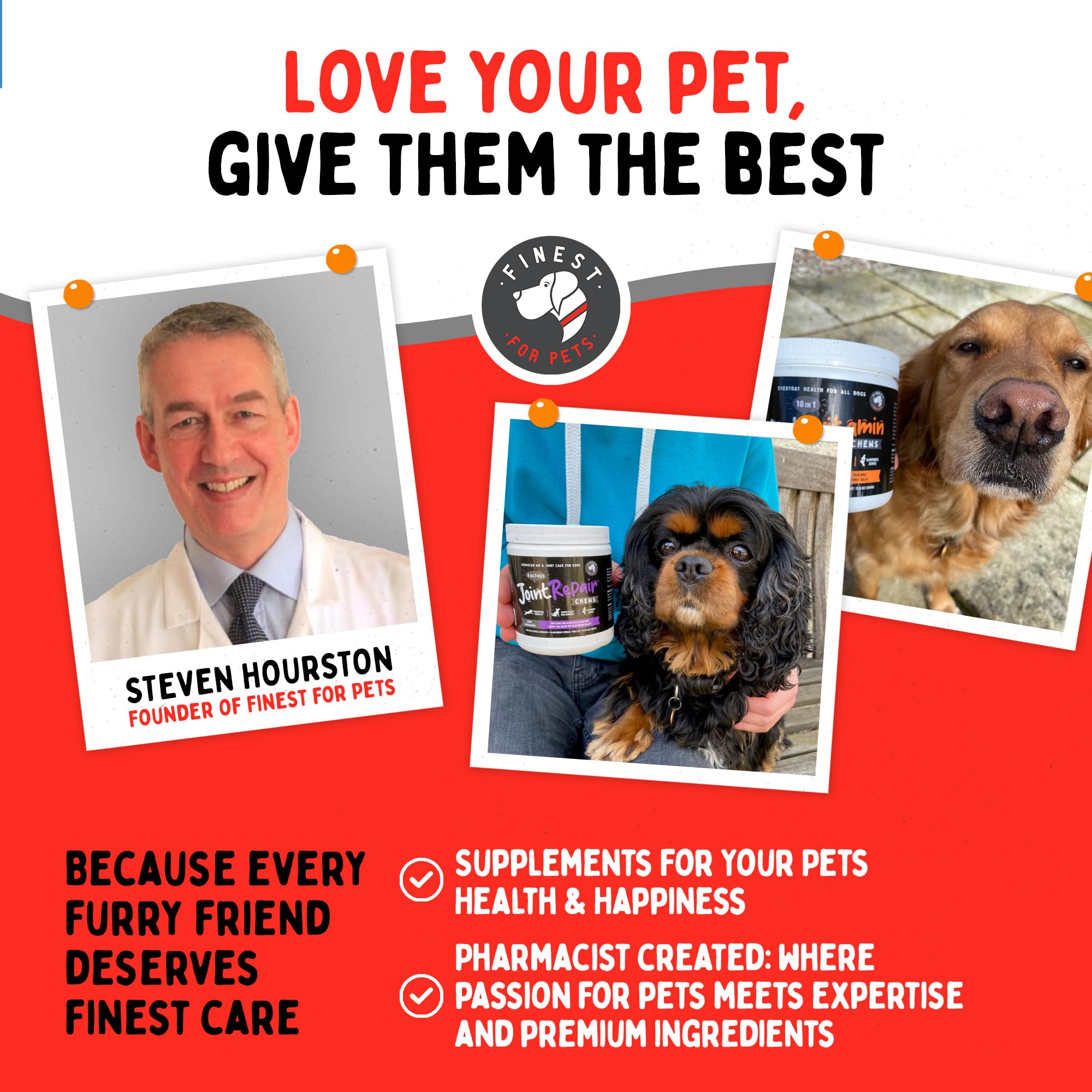 Finest For Pets flacon tenu en main pour comparaison d'échelle et facilité d'utilisation