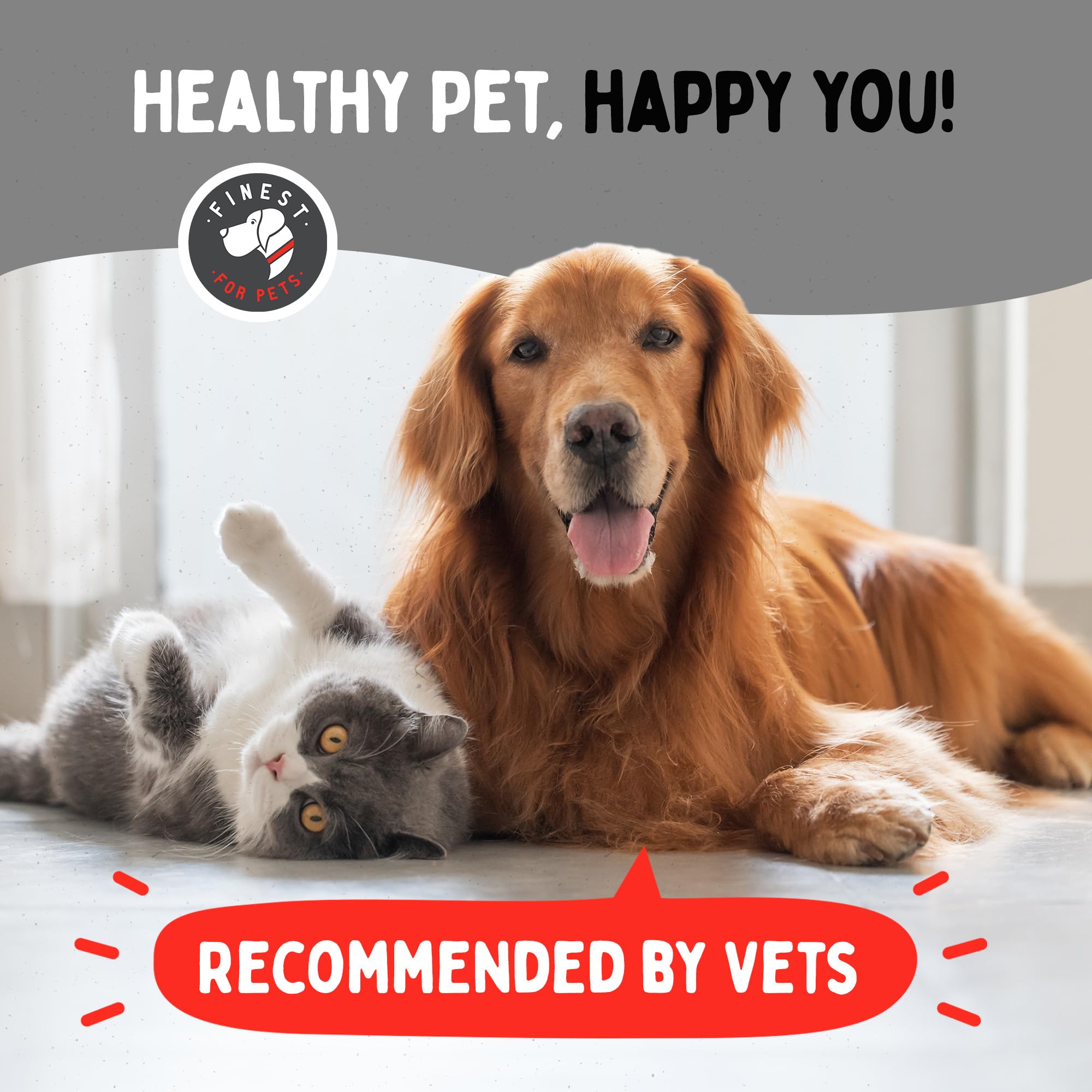 Finest For Pets étiquette lisible montrant ingrédients et contrôle qualité pour la pureté