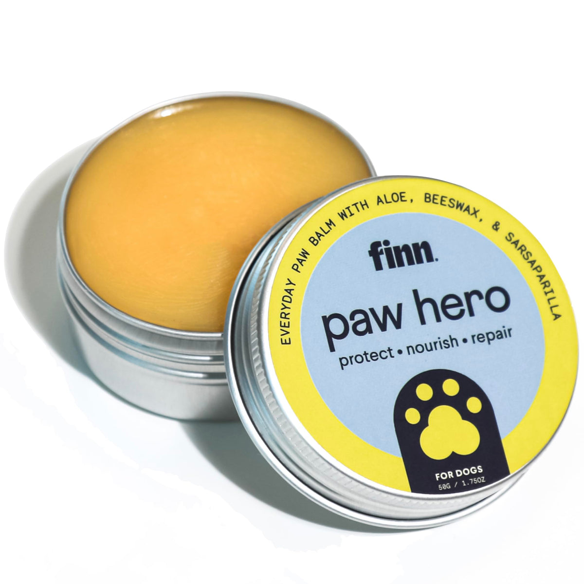 Finn Paw baume face du pot montrant emballage protecteur pour promenades
