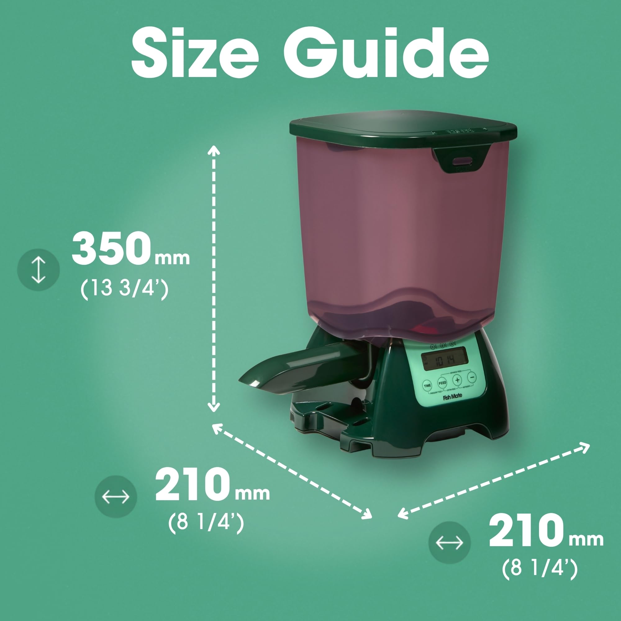 Fish Mate P7000 trémie ouverte montrant capacité de 7 litres pratique
