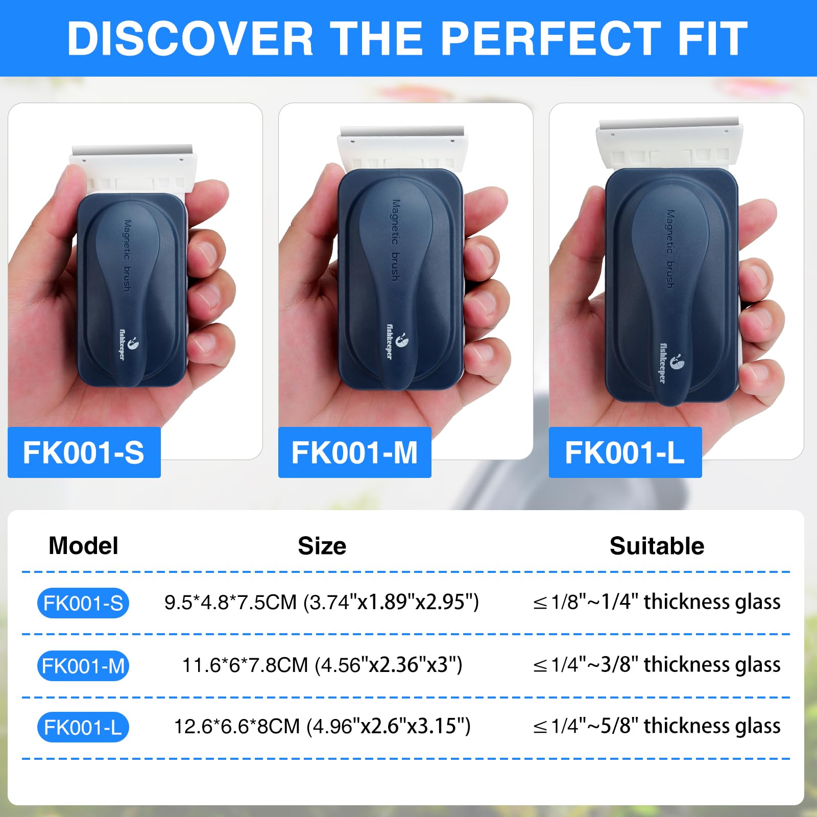 fishkeeper comparaison taille montrant ajustement pour épaisseurs compatibles