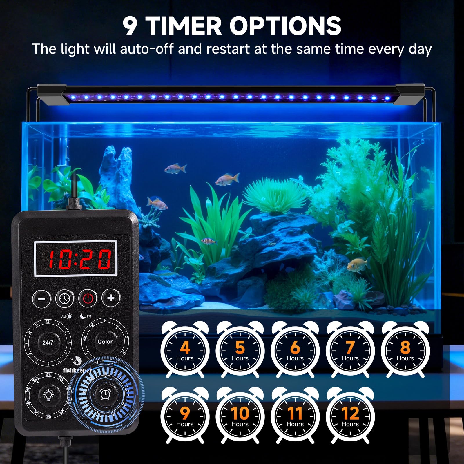 fishkeeper affichage des neuf couleurs personnalisables pour ambiance