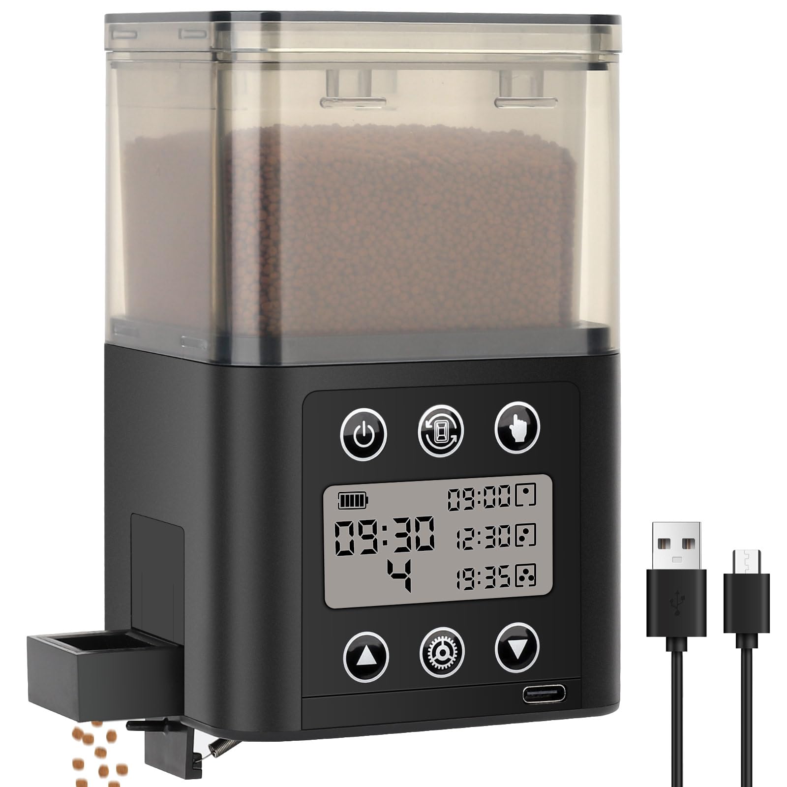 fishkeeper vue avant du distributeur montrant le réservoir 320ml et design compact