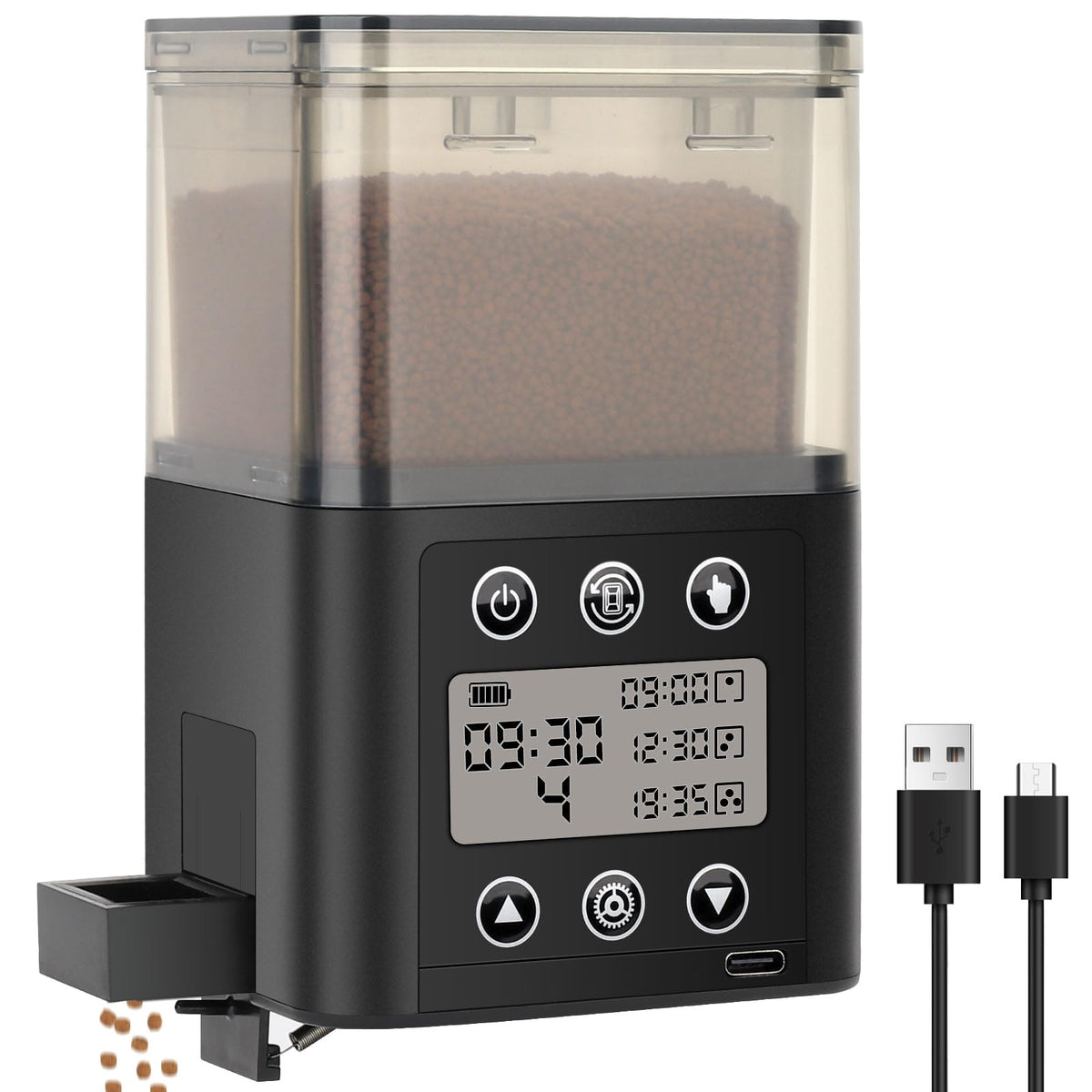 fishkeeper vue avant du distributeur montrant le réservoir 320ml et design compact