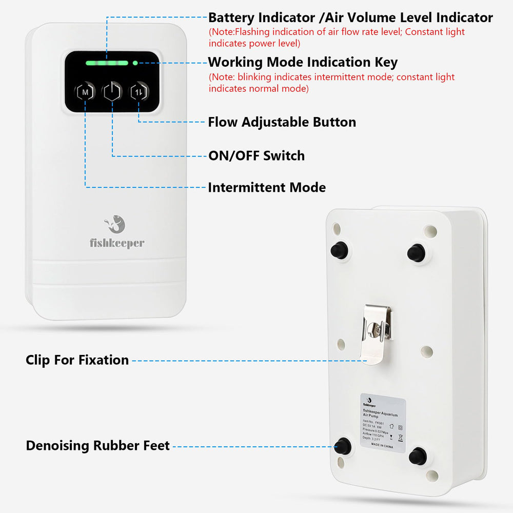 fishkeeper vue côté avec port USB pour recharge rapide et portable