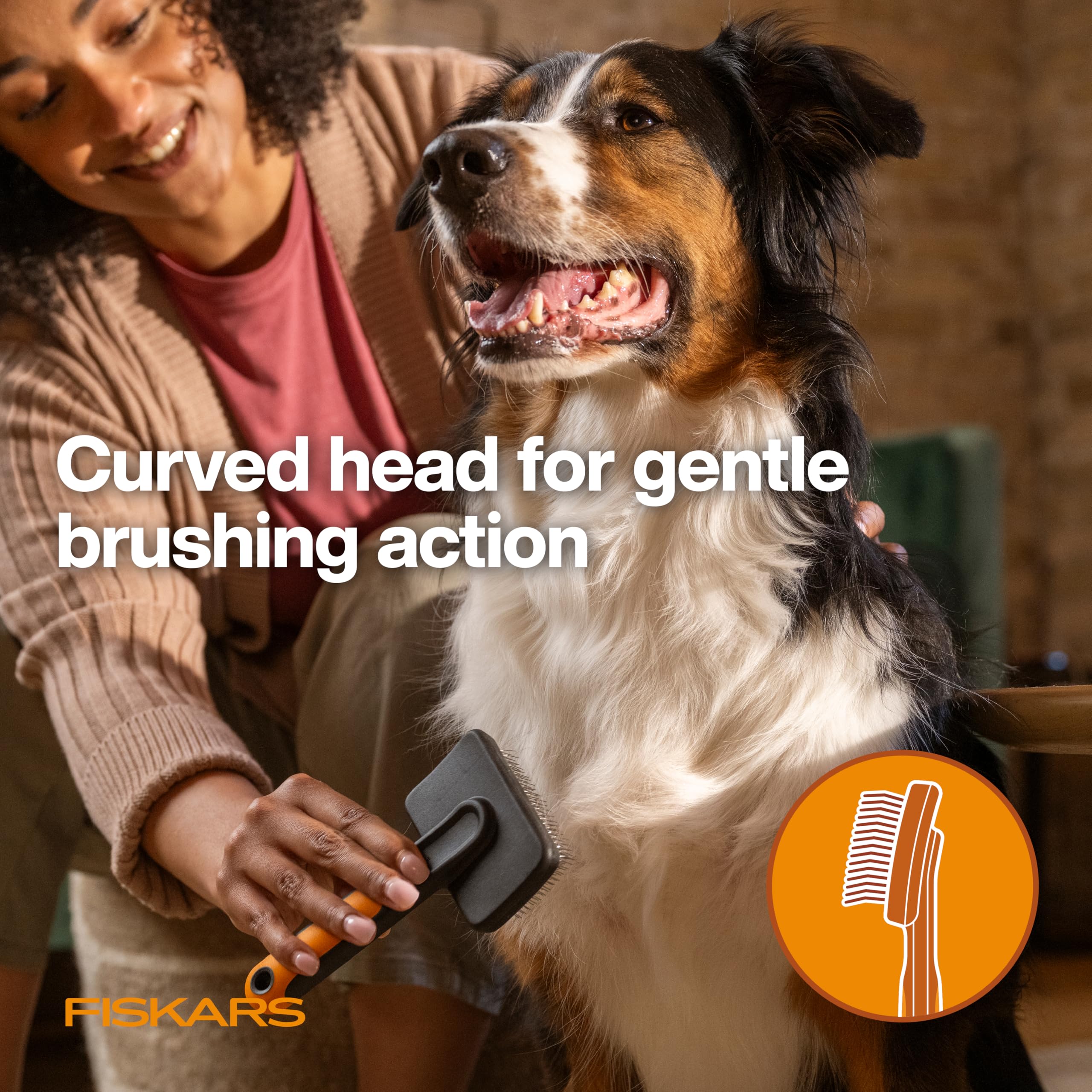 Fiskars brosse utilisée sur chat pour réduire la mue et démêler le pelage