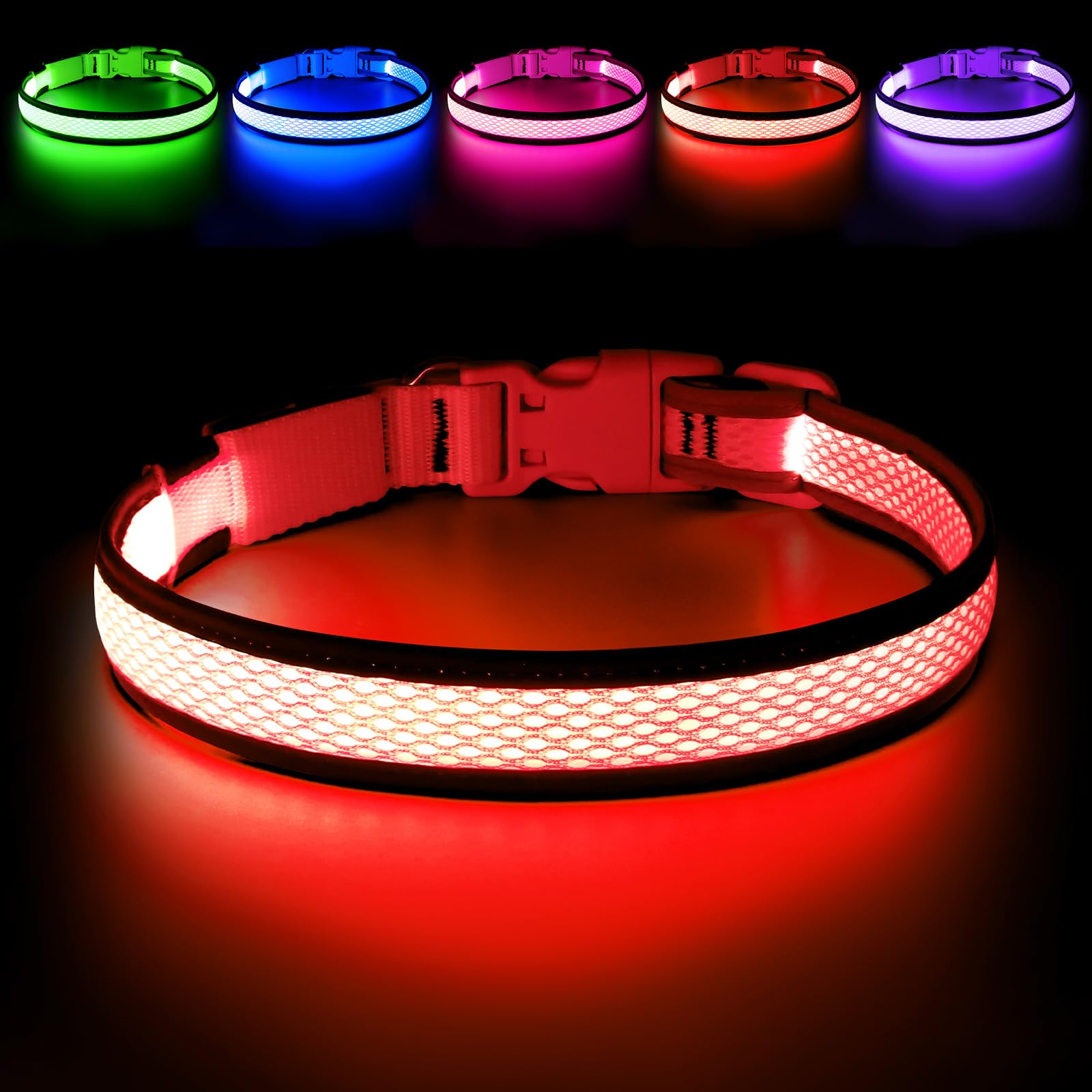 Flashseen vue avant du collier rouge montrant sécurité accrue