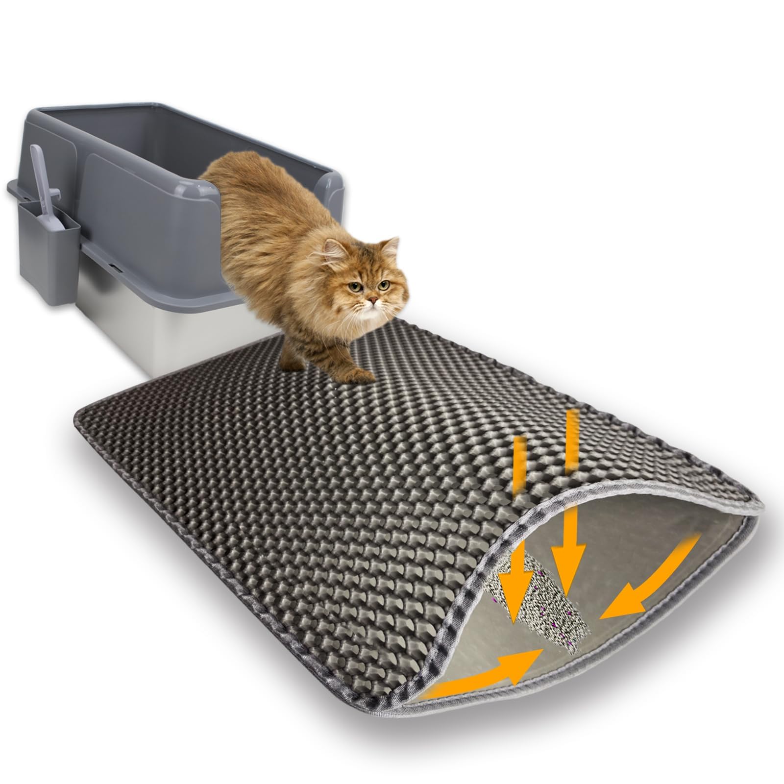 Flasidu tapis litière face avant montrant large couverture et propreté