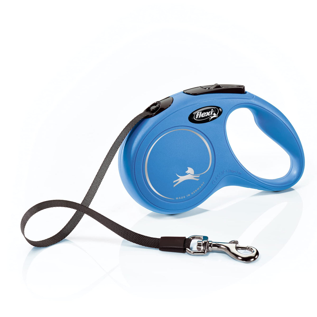 FLEXI laisse Classic Tape face bleue montrant design et solidité