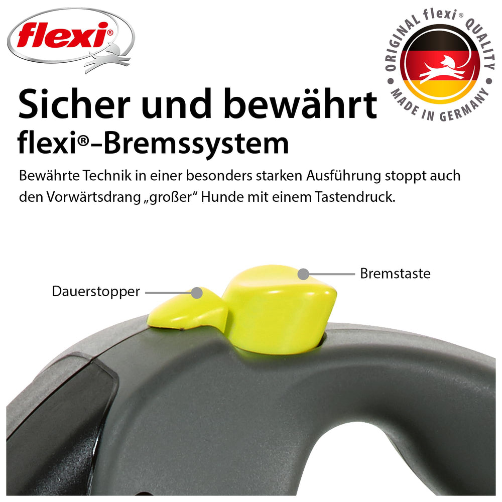 FLEXI laisse déployée 10 m montrant amplitude de mouvement pour chien