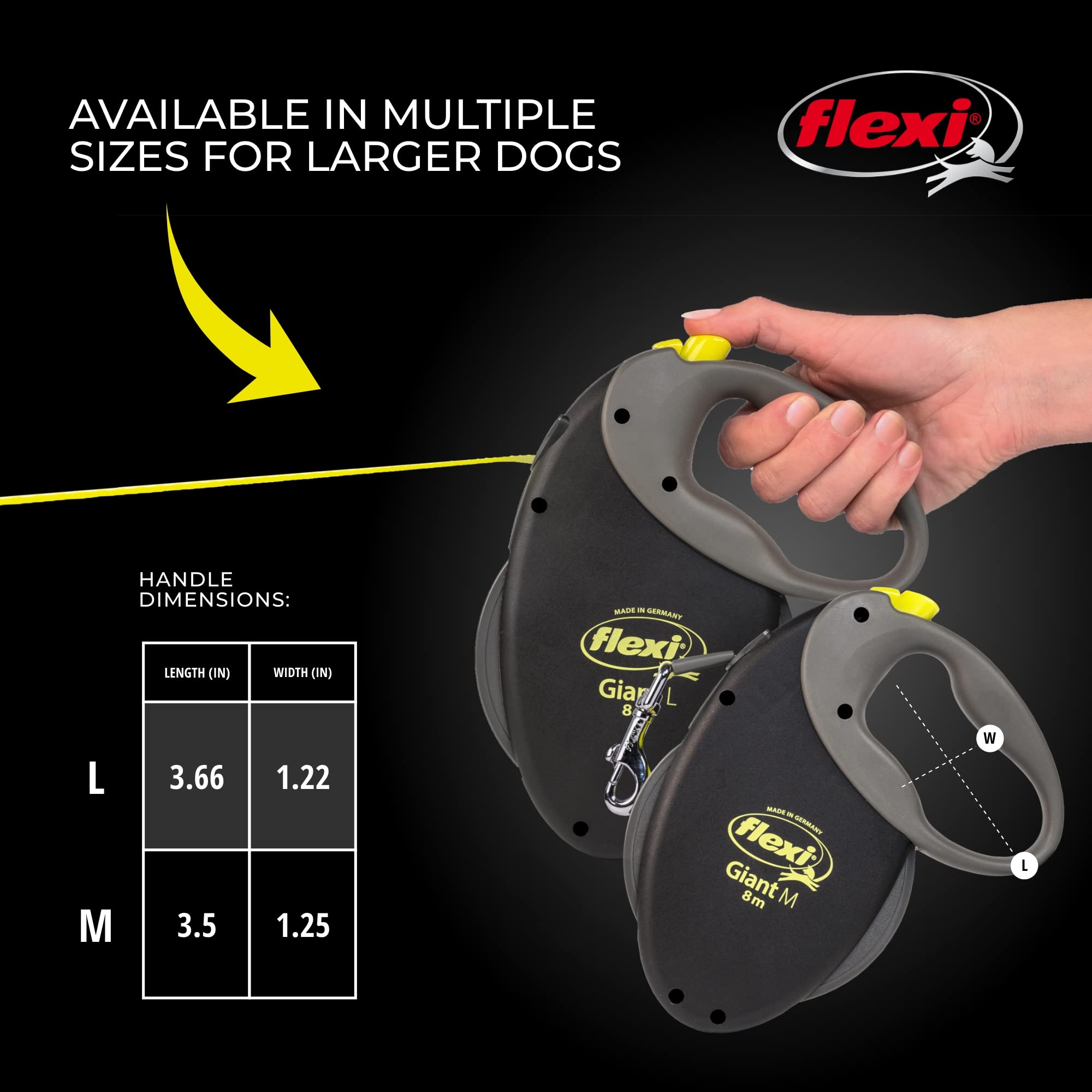 flexi comparaison de taille illustrant portée de 8 mètres utile