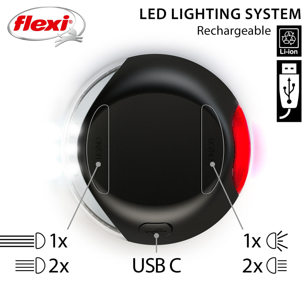 FLEXI gros plan LED avant montrant intensité lumineuse et sécurité