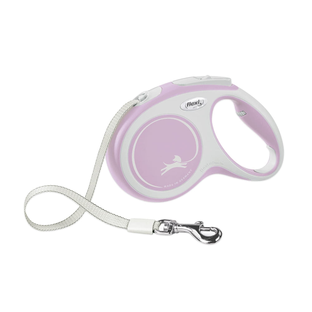 FLEXI laisse New Comfort Tape vue de face montrant la coque rose et la prise en main sûre