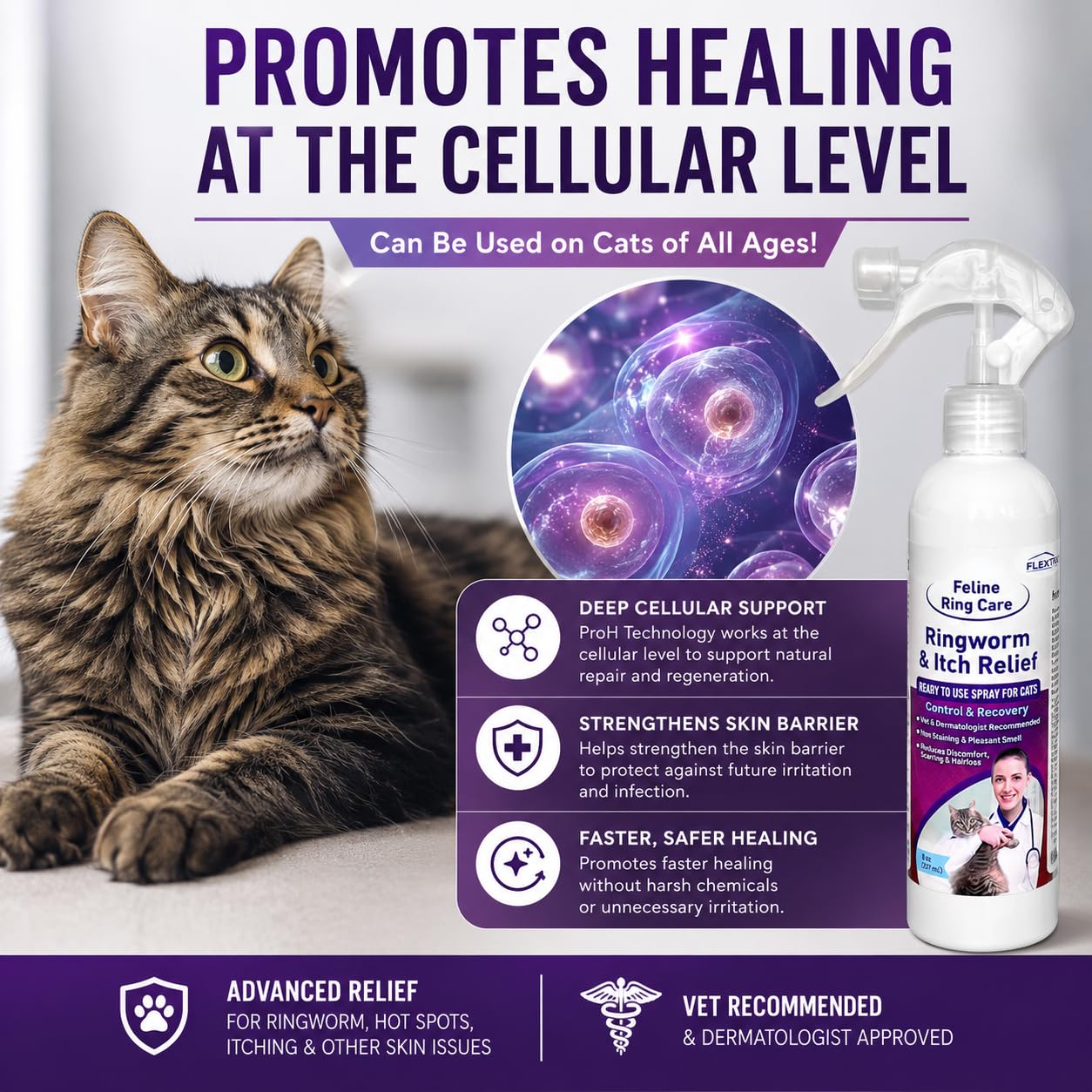 FlexTran Feline Ring Care étiquette lisible montrant ingrédients et conseils