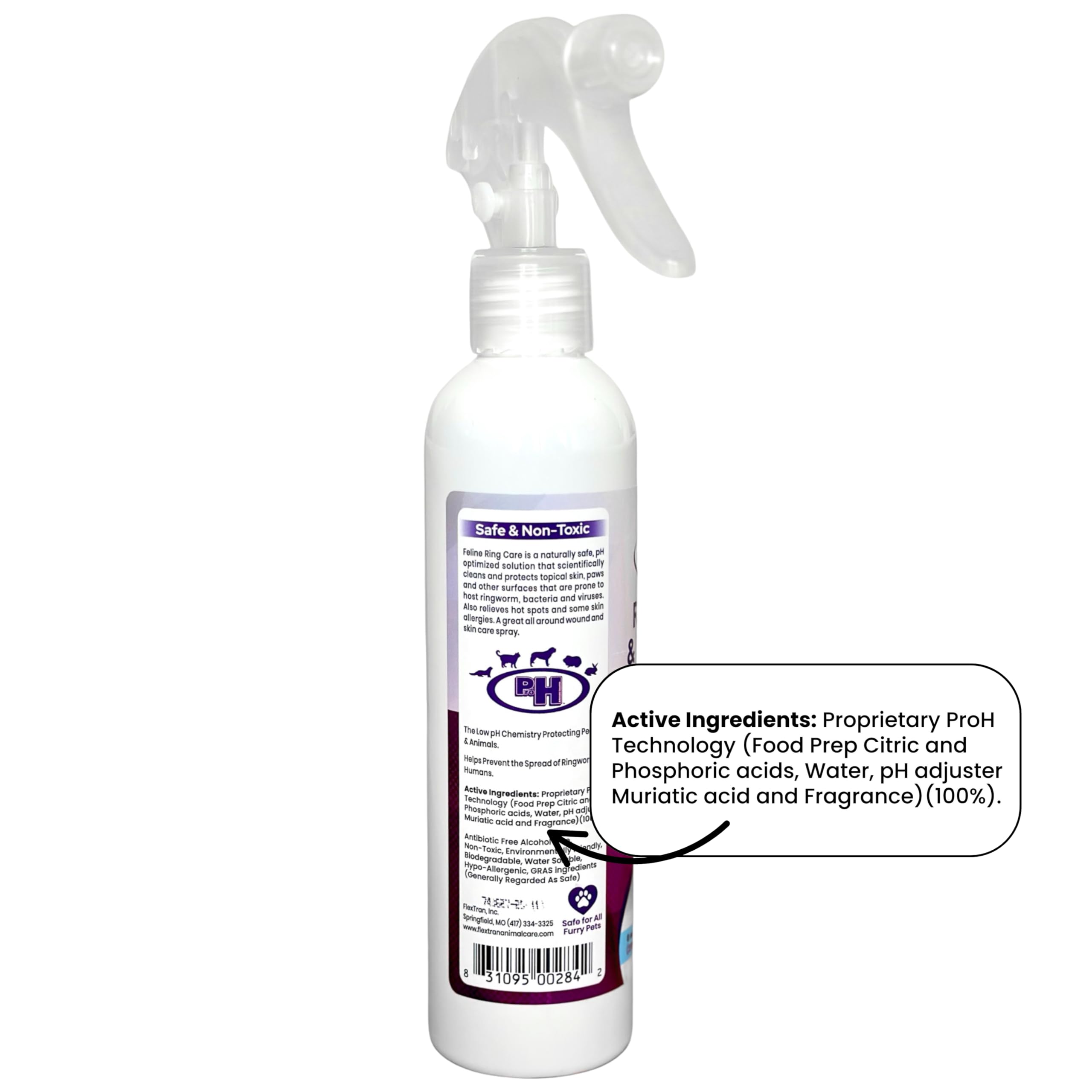 FlexTran Feline Ring Care gros plan de la solution montrant texture douce