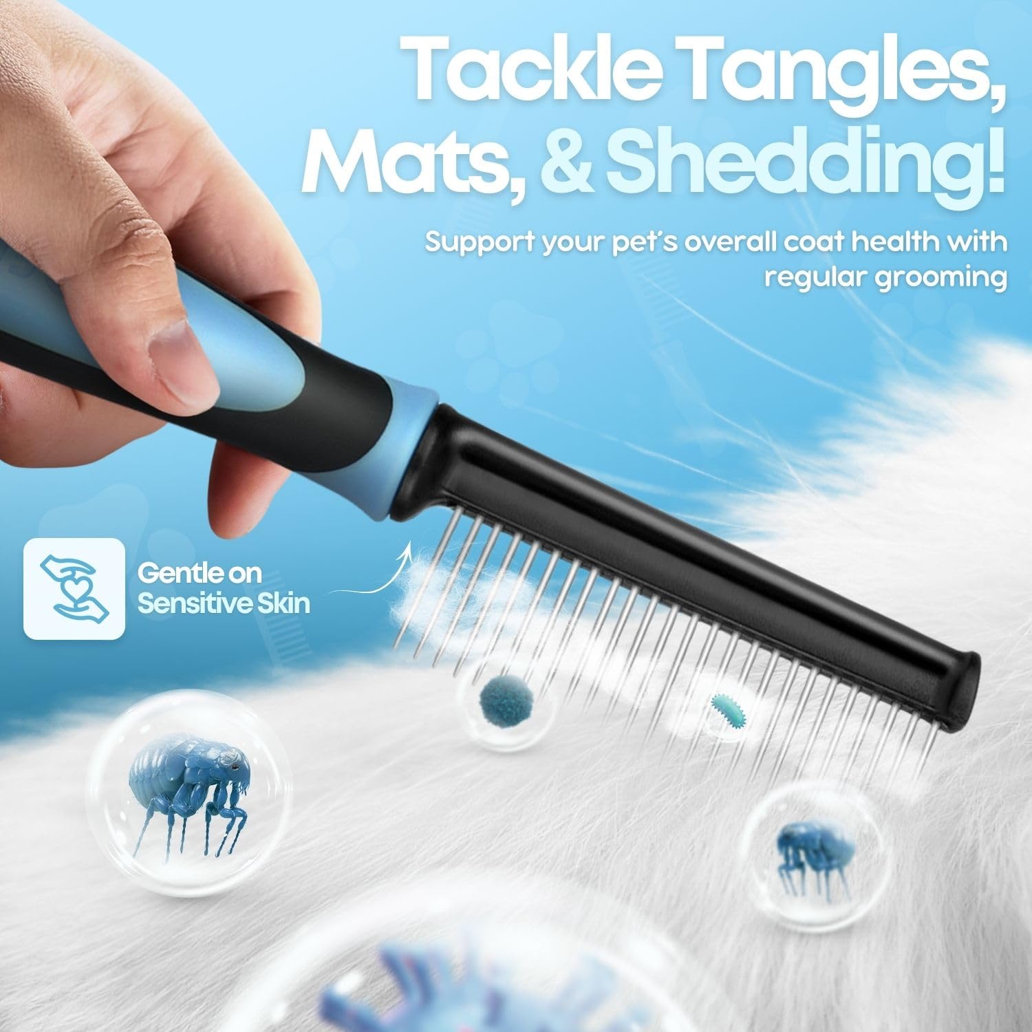 Flexzion peigne passant dans le pelage d’un chat pour peau protégée