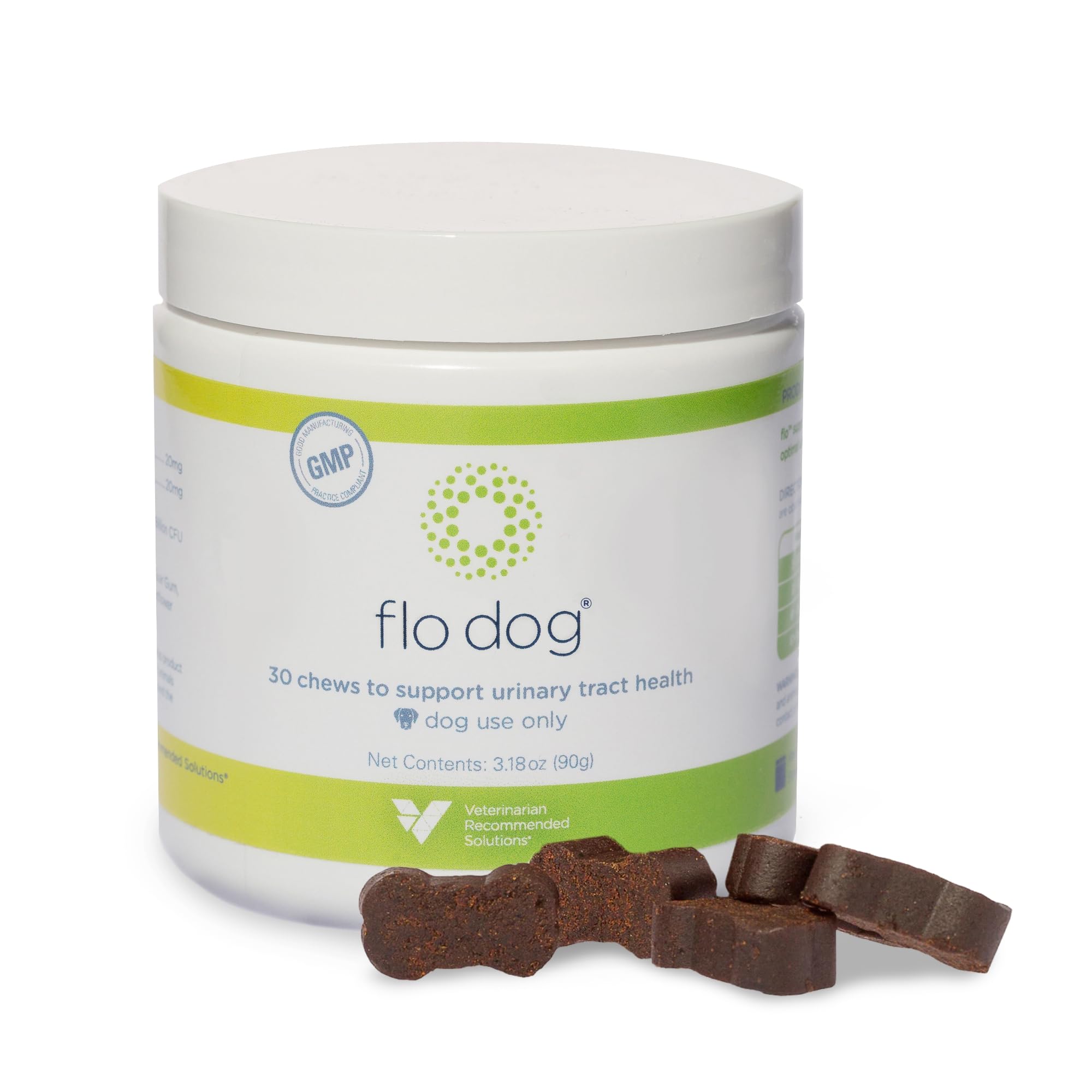 Veterinarian Recommended Solutions emballage Flo Dog Cranberry montrant la présentation pratique