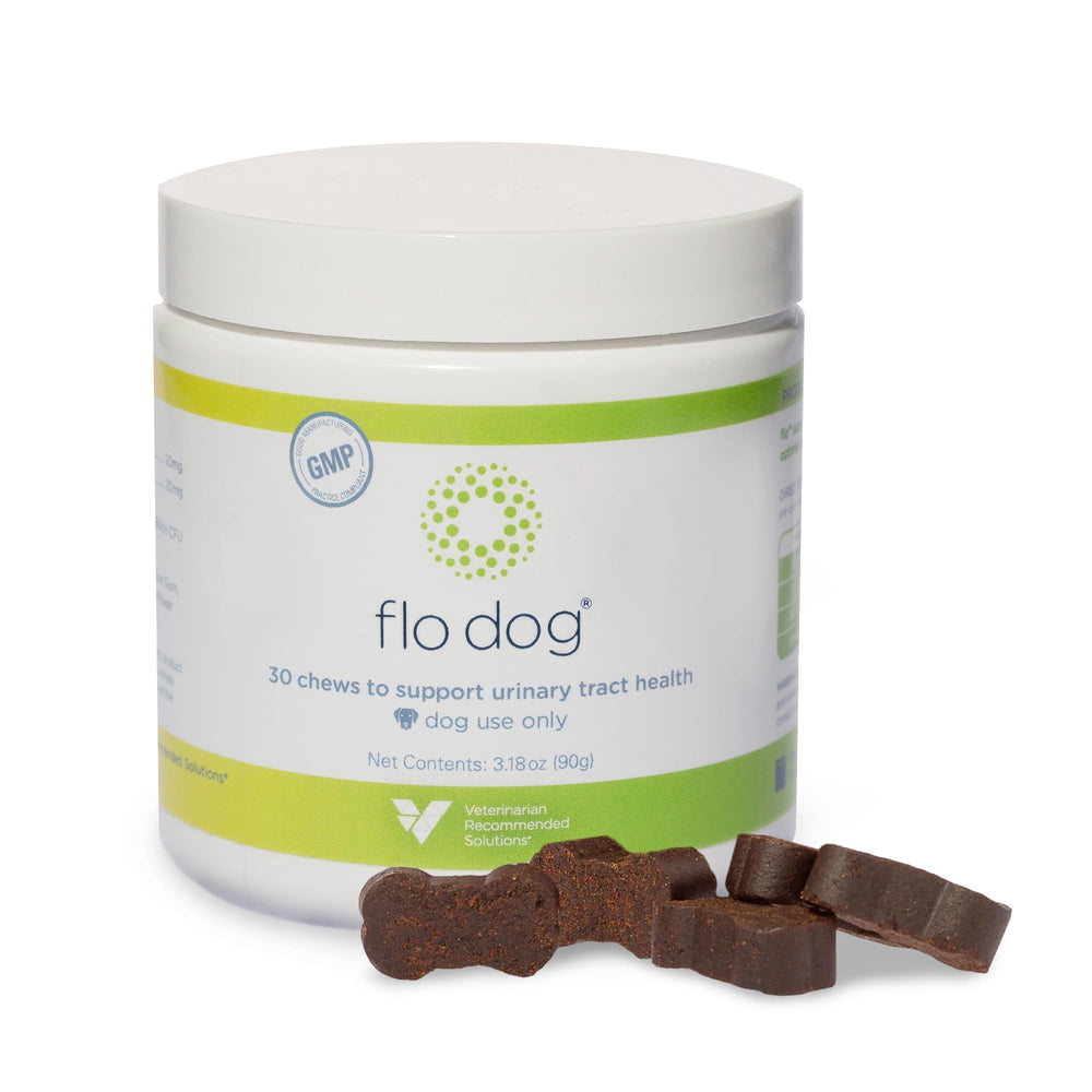 Veterinarian Recommended Solutions emballage Flo Dog Cranberry montrant la présentation pratique