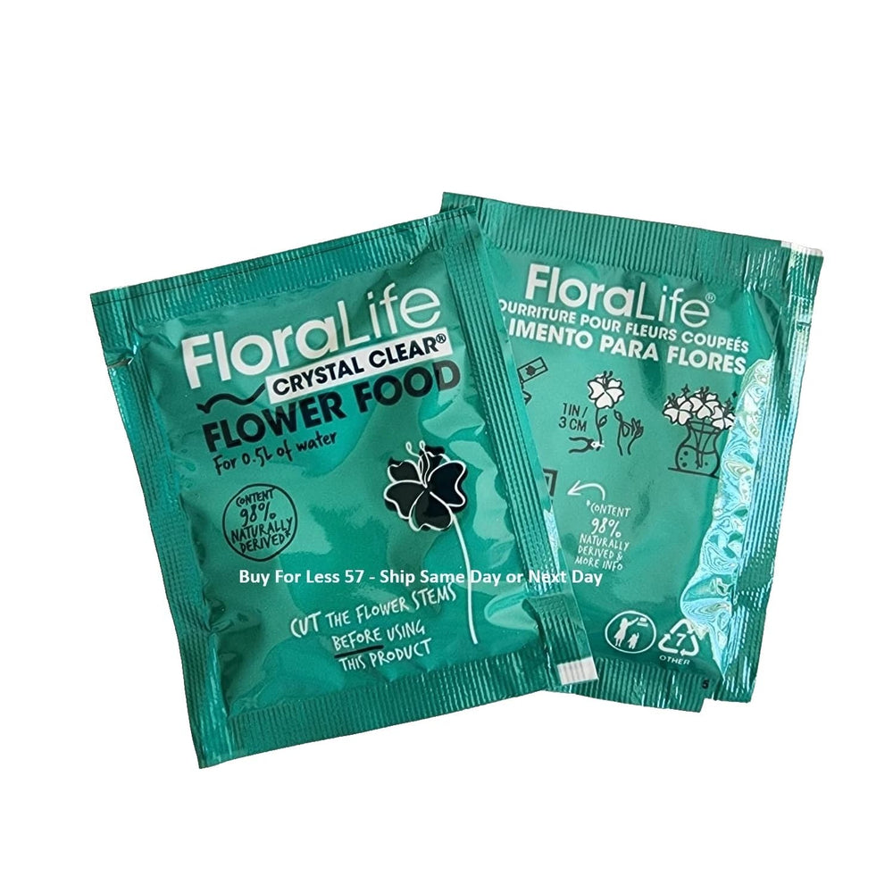 Gros plan poudre Floralife Crystal Clear montrant texture fine et dissolution facile