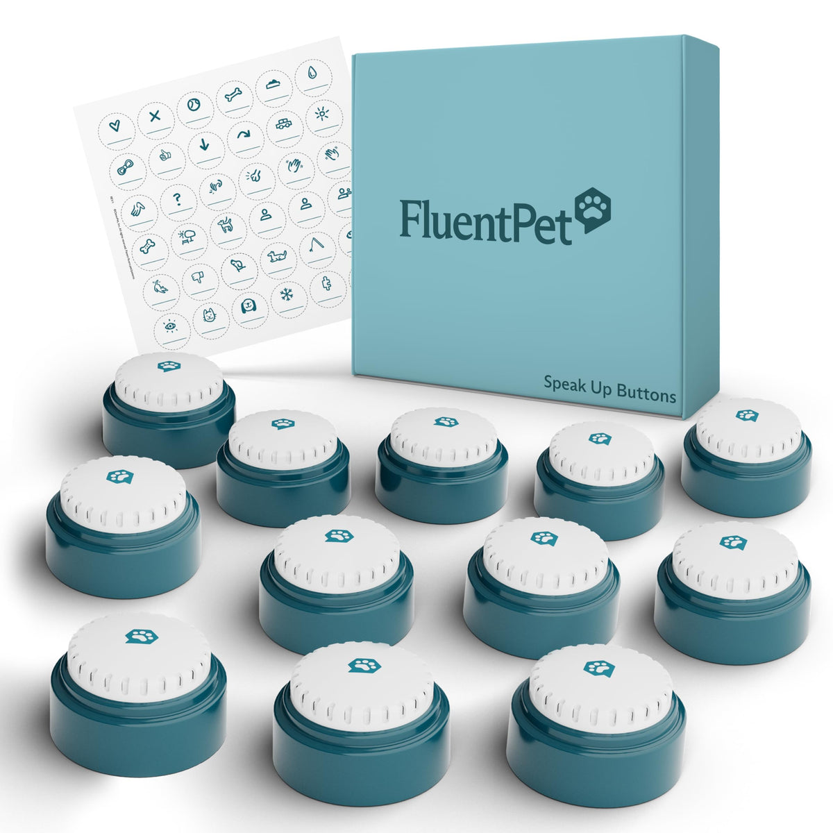 FluentPet emballage avant montrant 12 boutons et bénéfice démarrage immédiat