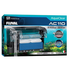 Fluval AC110 vue avant montrant boîtier compact et accès médias, facilite l'entretien