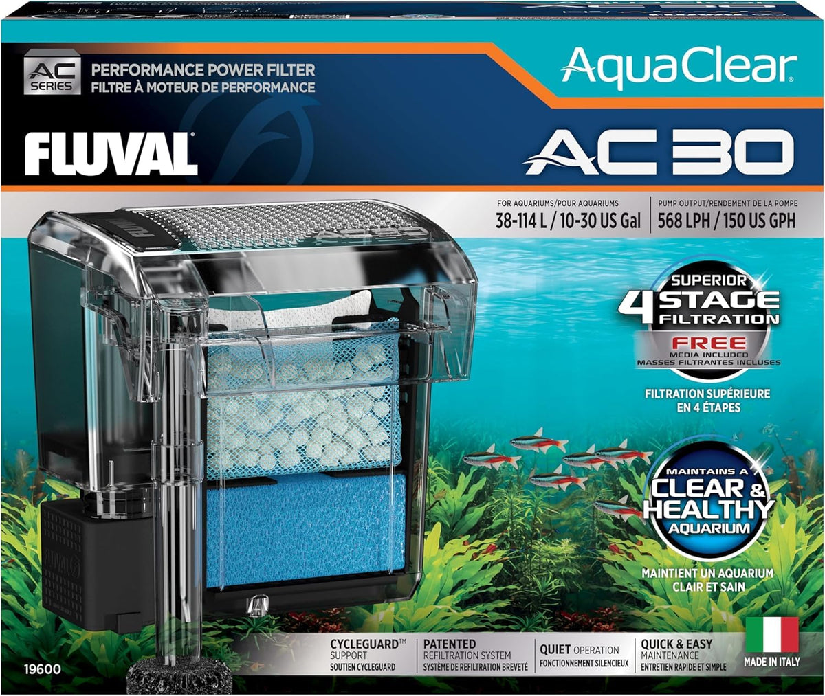Fluval AquaClear 30 face avant montrant design compact et fiabilité