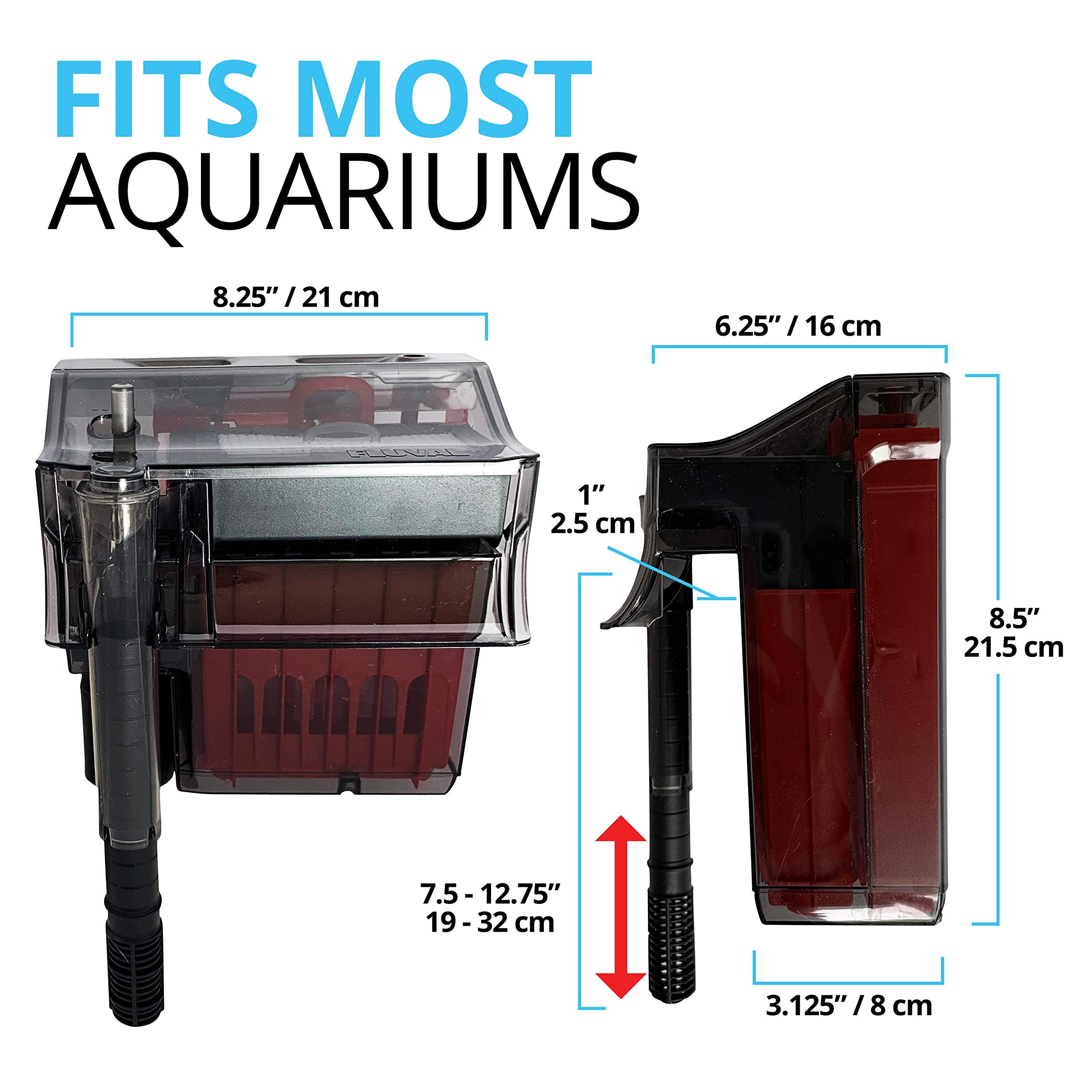 Comparaison d'échelle Fluval C4 à côté d'une règle montrant dimensions adaptées aux bacs moyens