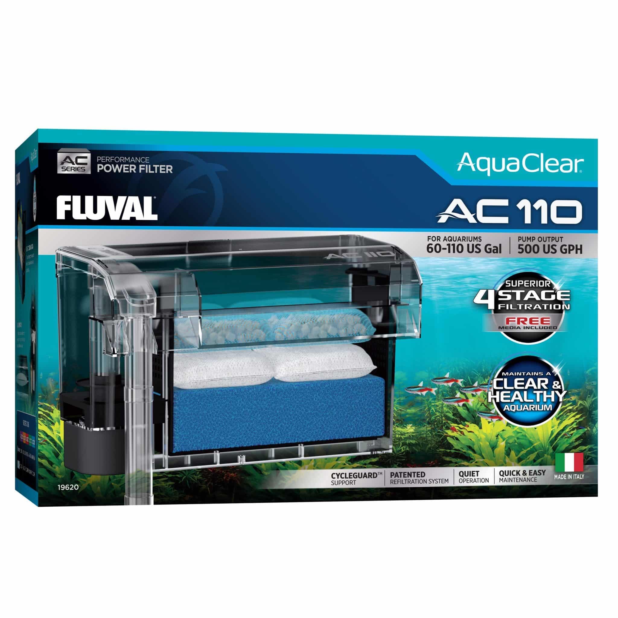 Étiquette Fluval Clear avec informations d'usage pour sécurité et entretien